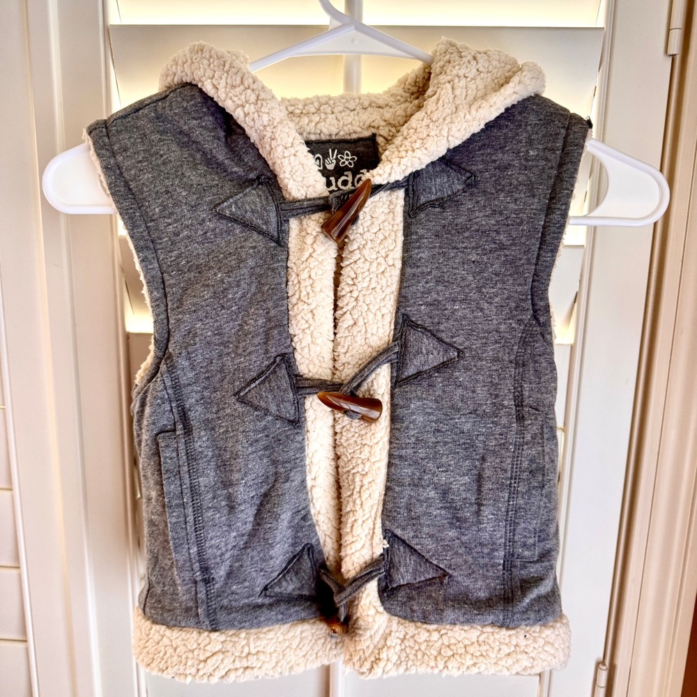 Mudd Girls Sherpa Lined Hooded Vest 7/8 Gray Toggle Cozy Layer